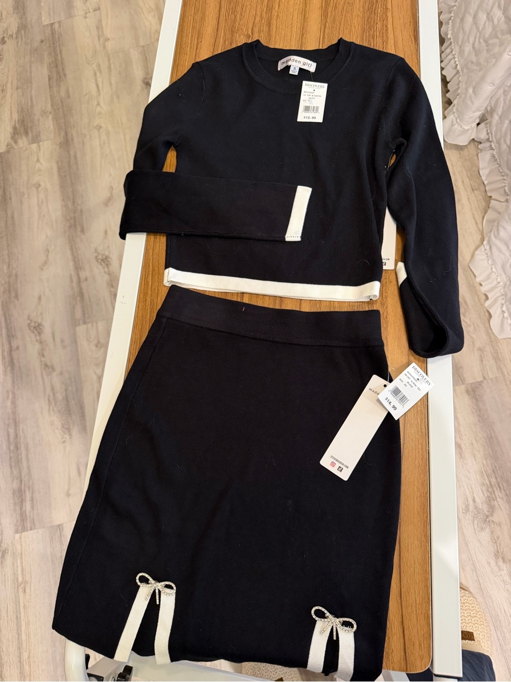 NWT Madden Girl Black Pencil Skirt with White Trim Accents & matching top